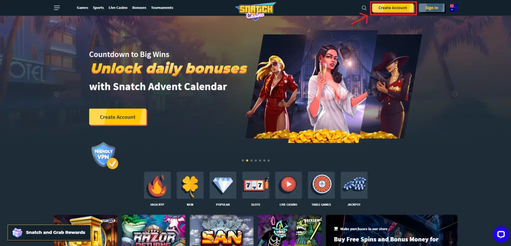 snatch casino homepage